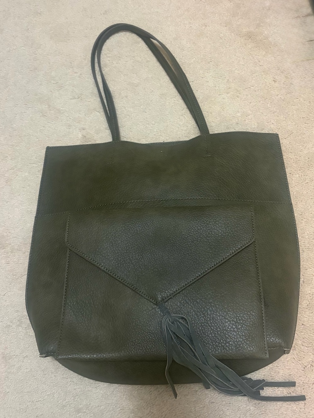 Anthropologie Olive Green Tote Bag with Matching Tassel Clutch